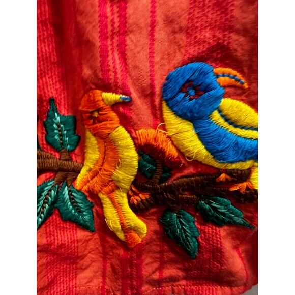 IVY Jane orange 3/4 dramatic bell sleeve embroidered tropical parrots SZ XL - Picture 8 of 9